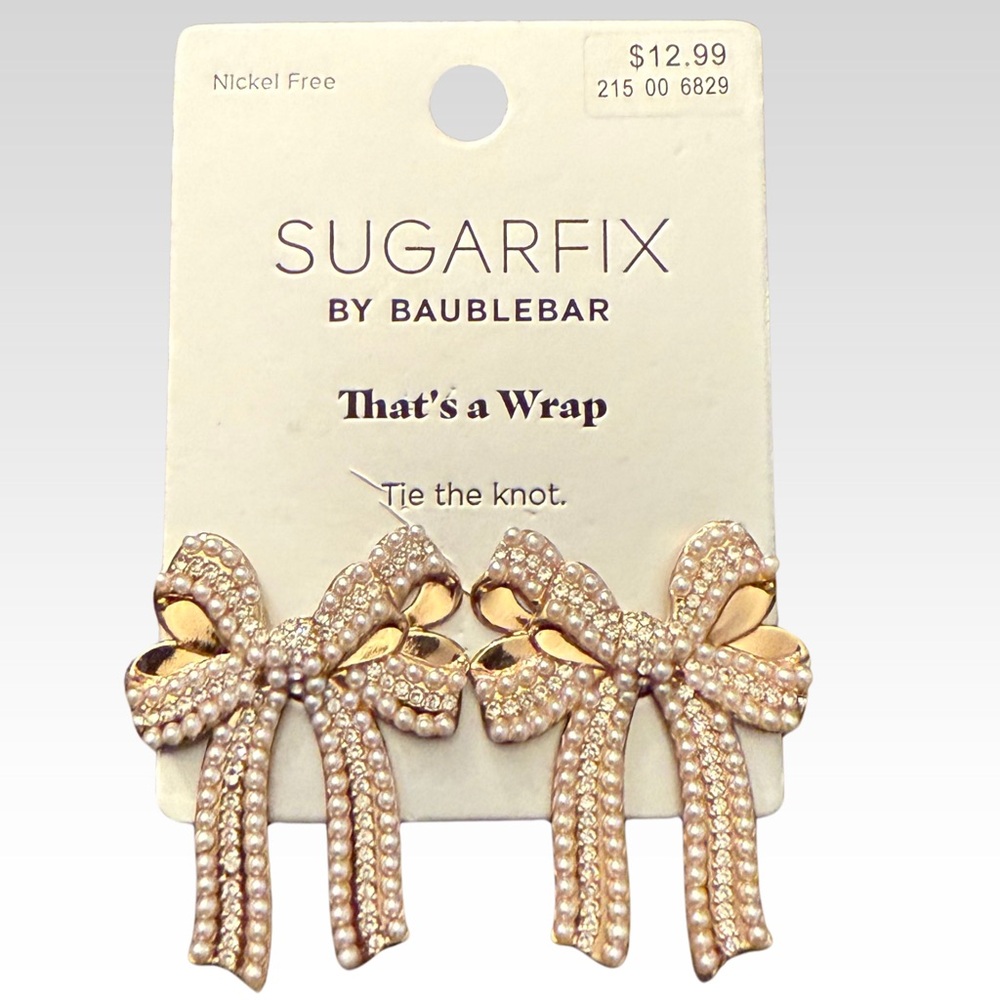 NWT Sugarfix by BAUBLEBAR That's a Wrap Tie the Knot Pearl Bow Earrings